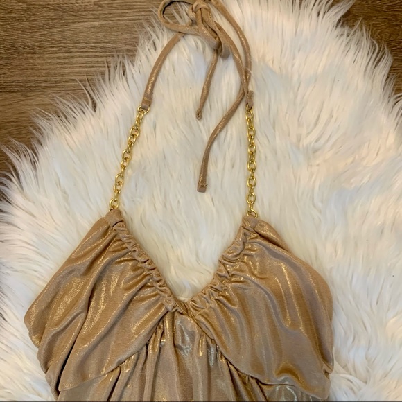 Y2K Gold Metallic Halter Neck Top with Chains - Picture 6 of 10